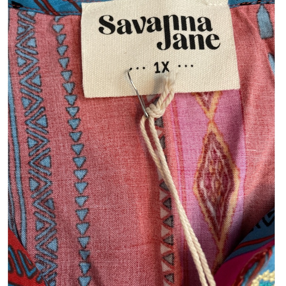 Savanna Jane Teal & Coral Floral Embroidered Tunic - Picture 6 of 7
